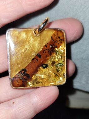 Gold and Amber Color Resin Square Pendant Necklace - Women Jewelry